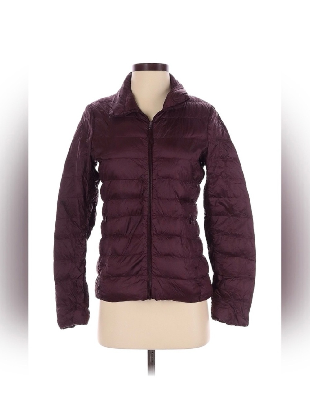 Uniqlo Packable Ultra Light Down Puffer Jacket Women S Burgundy Cherry Zip + Bag